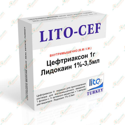 Цефтриаксон (Lito-Cef) 1г в/м с лидокаином д/и 10мл