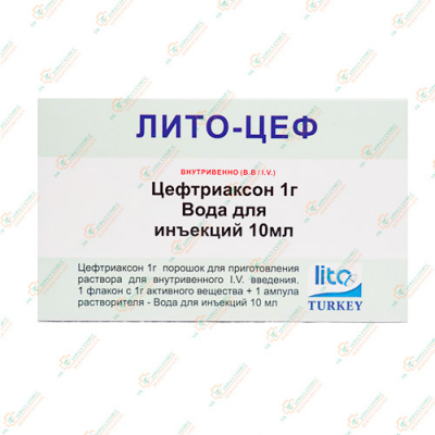 Цефтриаксон (Lito-Cef) 1г в/в с водой д/и 10мл